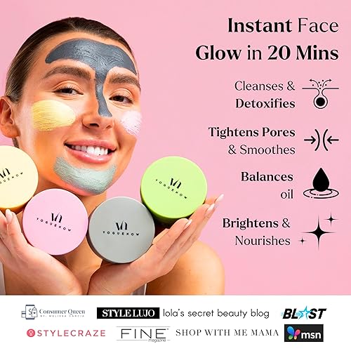 Miniatura 2 de Máscara de arcilla para cara, paquete de 4 unidades, té verde, rosa, cúrcuma, vitamina C, mar muerto con diadema y cepillo adicionales, limpieza