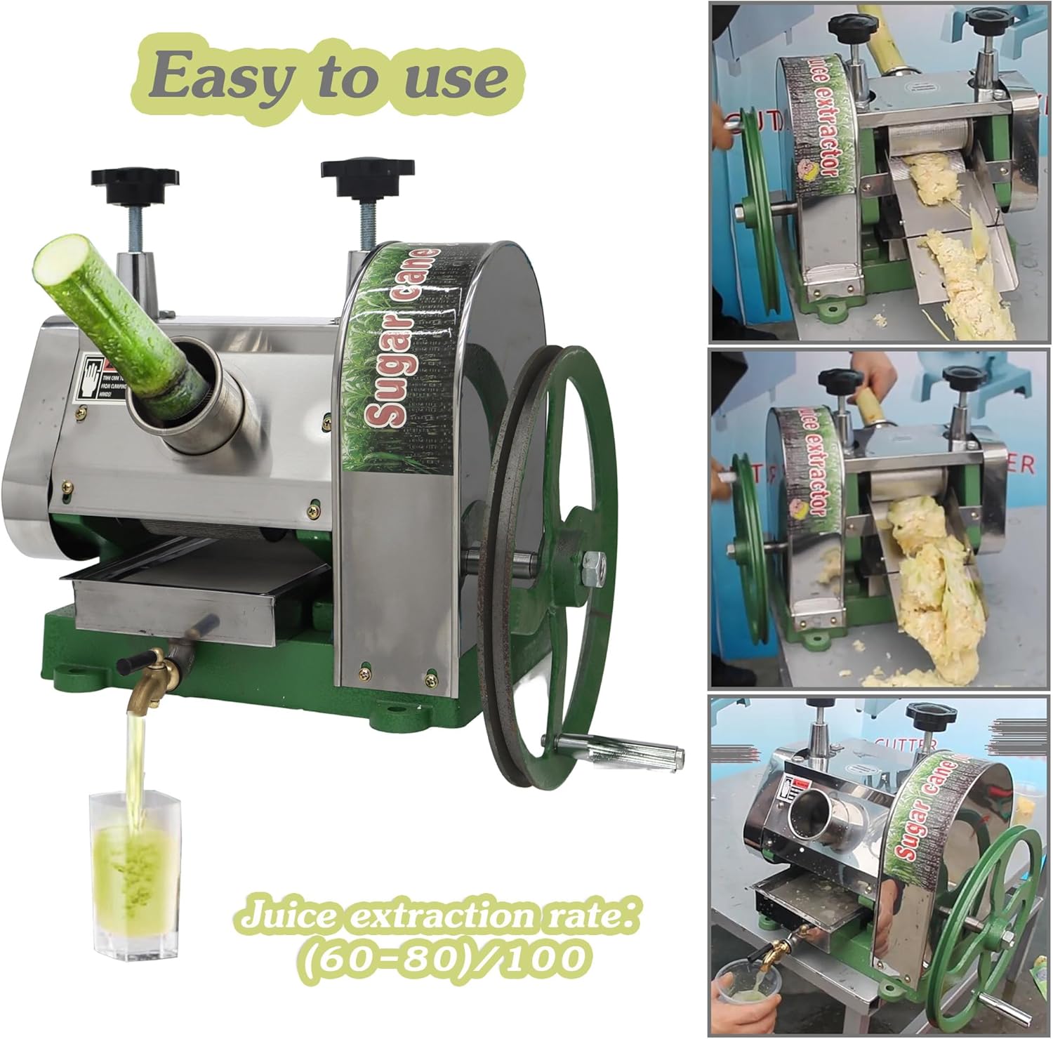 INTSUPERMAI Manual Sugar Cane Juicer Commercial Sugarcane Press Extractor Crusher Squeezer Stainless Steel Sugar Cane Press with Peeling Knives
