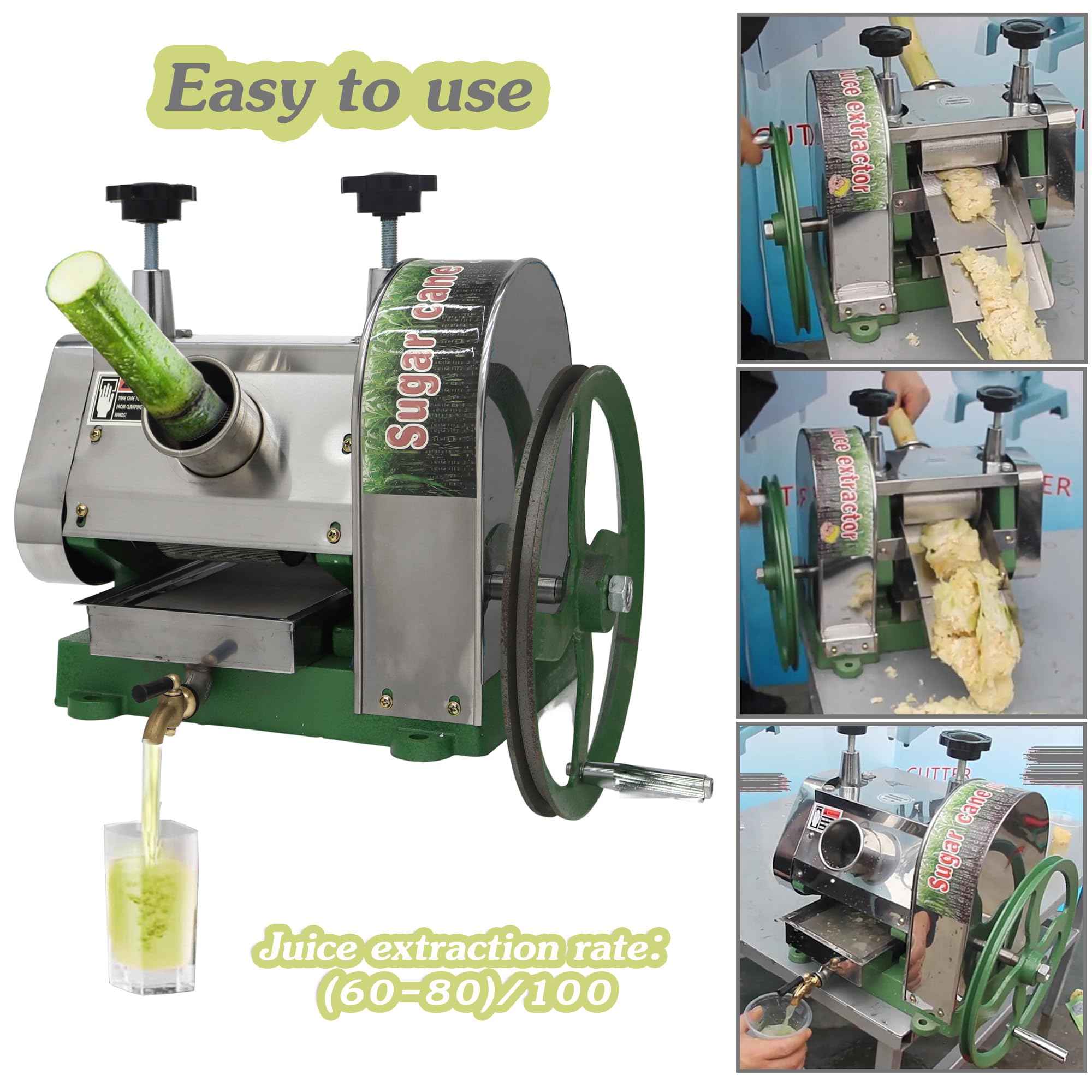 INTSUPERMAI Manual Sugar Cane Juicer Commercial Sugarcane Press Extractor Crusher Squeezer Stainless Steel Sugar Cane Press with Peeling Knives