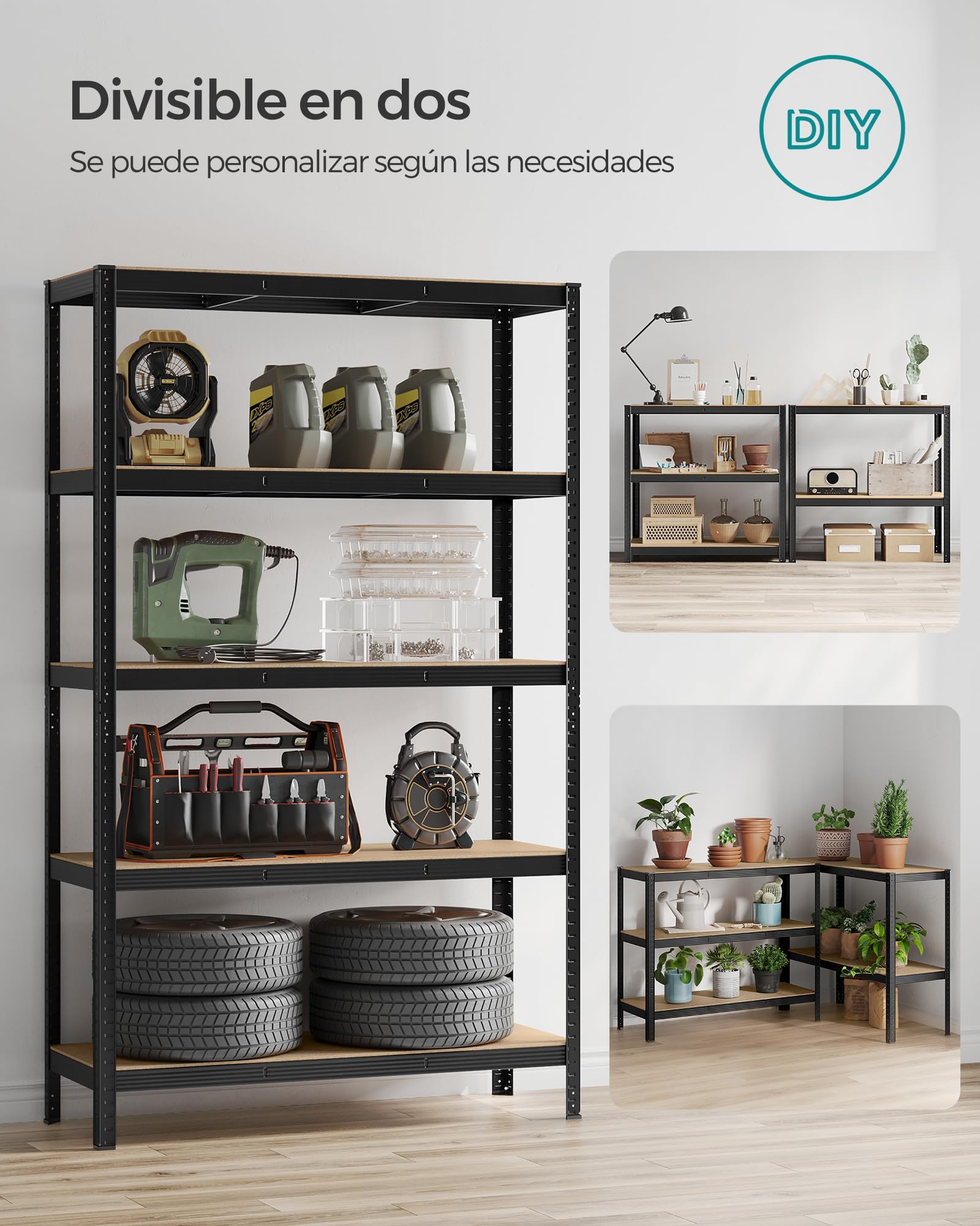 SONGMICS Estantería Pesada de 5 Niveles, Estantería de Acero, Montaje Rápido, Garaje, Almacén, Trastero, Carga de 750 kg, 60 x 120 x 200 cm, Negro GLR060B01