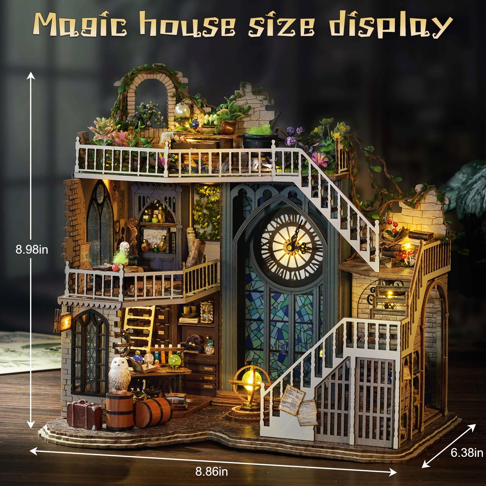 3D Wooden Dollhouse Magic Shop DIY Miniature House Kit With LED ...