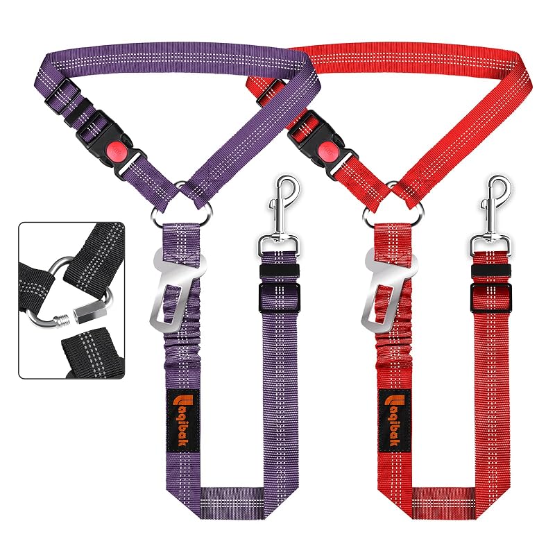 Cinto de Segurança para Cães com Guia 3 em 1, Nylon e Metal, laqibak Q104, Roxo e Vermelho
