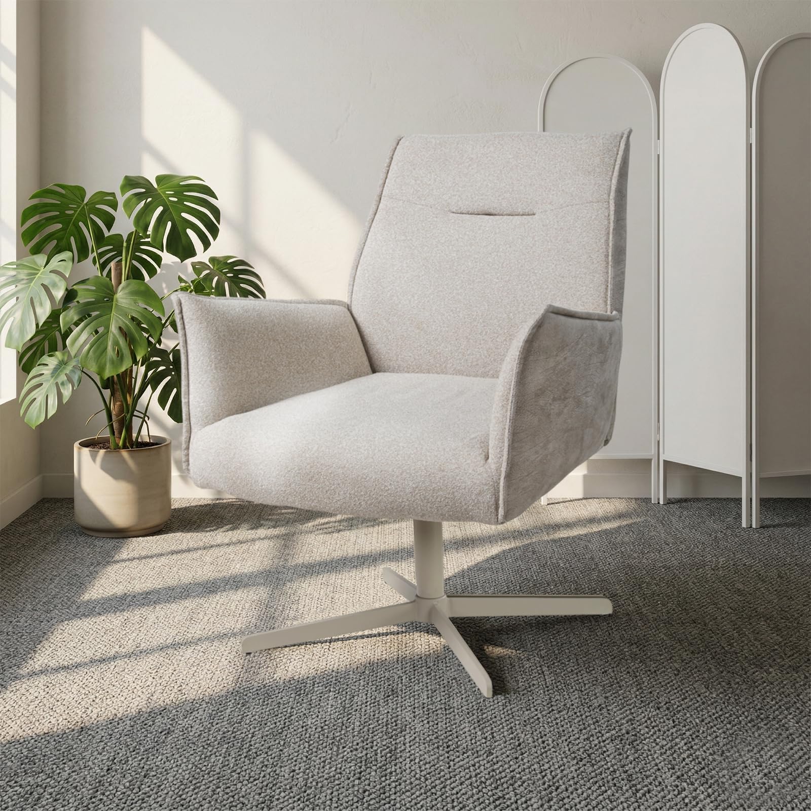 JIEXI Fotel obrotowy, gruba poduszka, fotel akcentowy, krzesła obrotowe 360° do salonu, wysokie oparcie, metalowa podstawa w kształcie litery X, krzesło do sypialni do salonu, sypialni, gabinetu