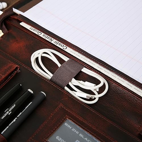 Miniatura 8 de GZRHKJ Organizador de cuero auténtico, carpeta profesional de negocios con cremallera para hombres y mujeres, 13 x 10 pulgadas, marrón rojizo