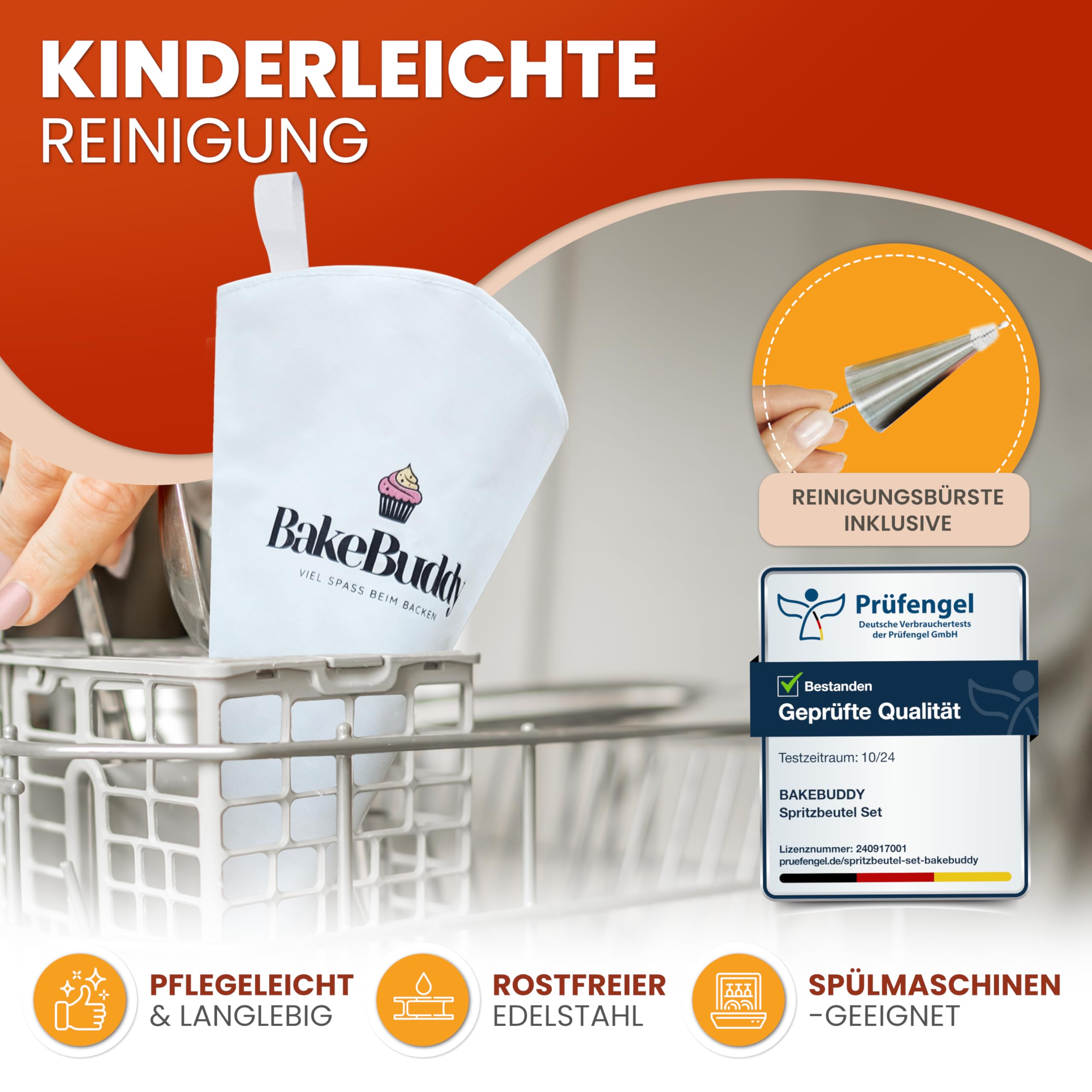Premium Spritzbeutel Set (11-teilig) - 35cm Baumwolle Spritzbeutel mit Tüllen aus Edelstahl zum Dekorieren von Torten, wiederverwendbar und spülmaschinenfest, inkl. Adapter & Geschenkbox