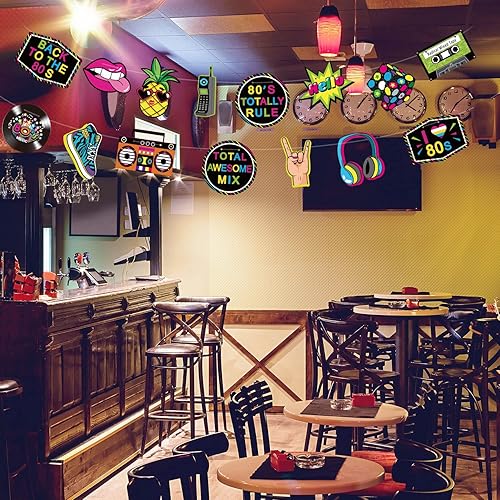 Miniatura 4 de Blulu Decoraciones de fiesta de los años 80, suministros de fiesta de cumpleaños temática de los 80, pancartas, cubierta de puerta, accesorios de