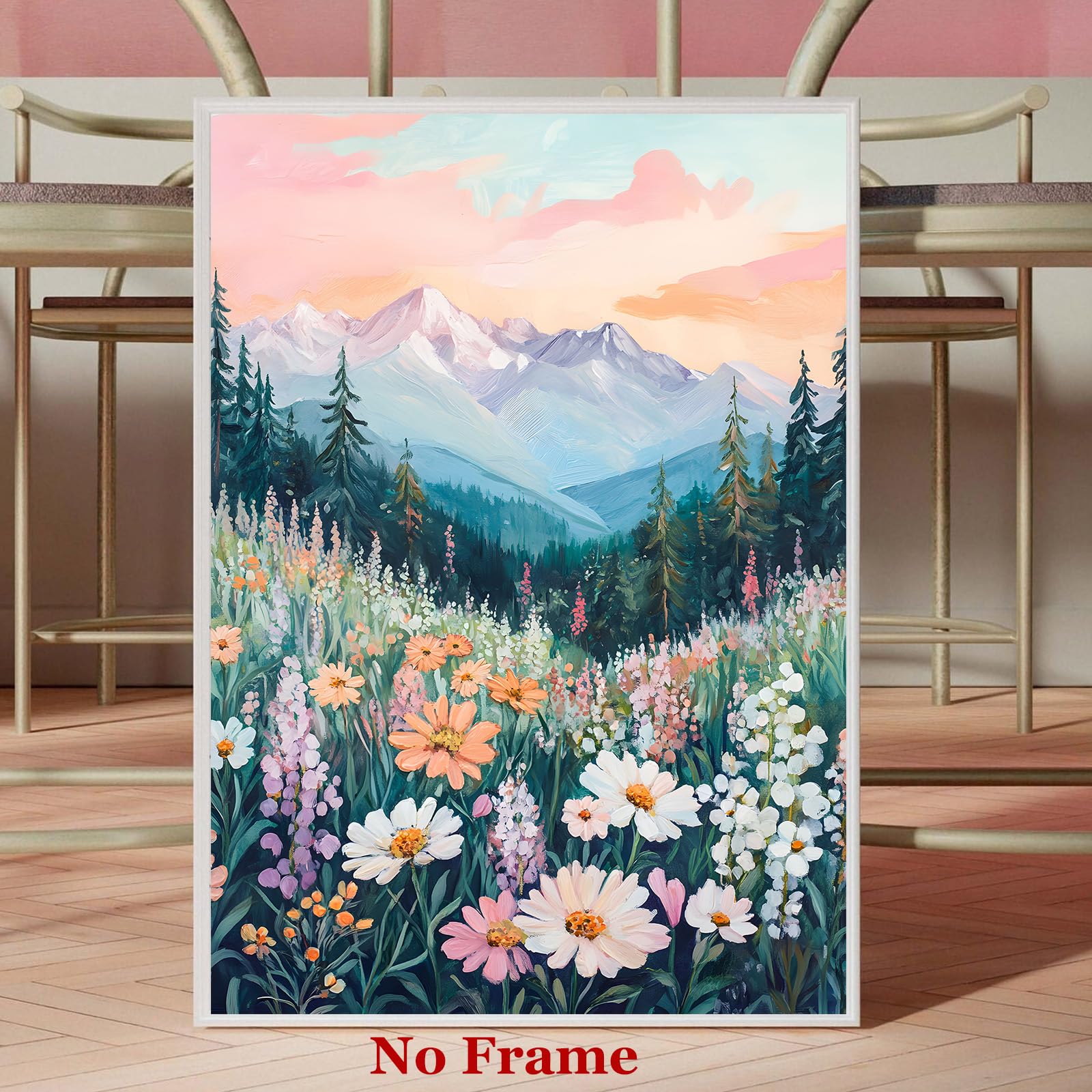 Amazon.co.jp: 山の野の花の絵画 カラフルな山の壁アート ヴィンテージ