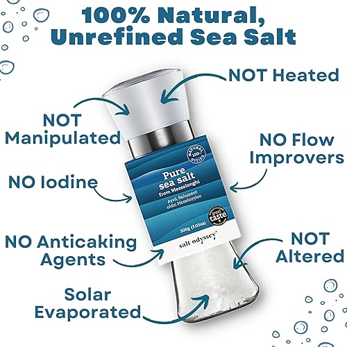 Miniatura 4 de Paquete de 2 sal marina pura ODYSSEY, molinillo de sal para condimentar carne, pescado y pollo, molinillo gourmet 100% natural de sal marina, sal