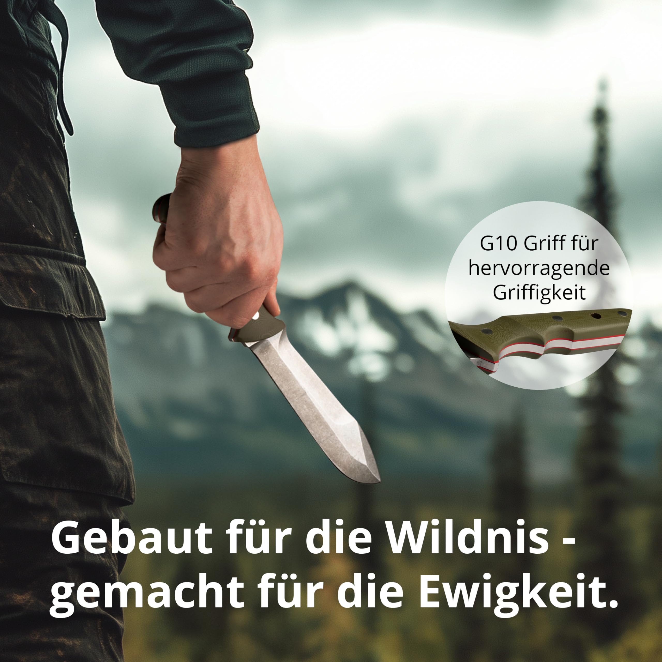 PUMA - Keiler “Hunt to Survive” Edition - Feststehendes Outdoor-Messer - Full-Tang - aus 1.4116 Stahl (57 HRC) – Ergonomischer G10-Griff – 170 mm Klinge – Mit Lederscheide(Art.Nr.: 143585)