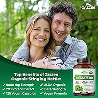 Vista 4 de Zazzee USDA Orgánico Extracto de Ortiga 20:1, 9000 mg de Potencia, 120 Cápsulas Veganas, Suministro de 4 Meses, Concentrado, Extracto Estandarizado