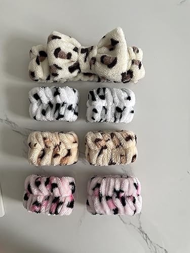 Miniatura 6 de Juego de 7 bandas de baño de spa para muñecas, 6 toallas absorbentes para lavar la cara y maquillaje facial, diadema con bolsa de lavandería,