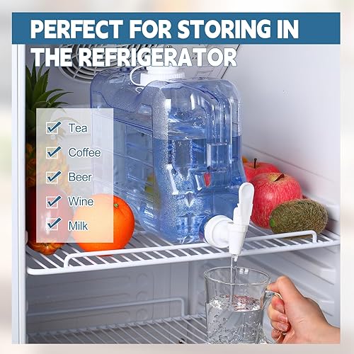 Miniatura 4 de Paquete de 2 botellas dispensadoras de agua para nevera de 1.5 galones con grifo a prueba de fugas y mango práctico, dispensador de bebidas de