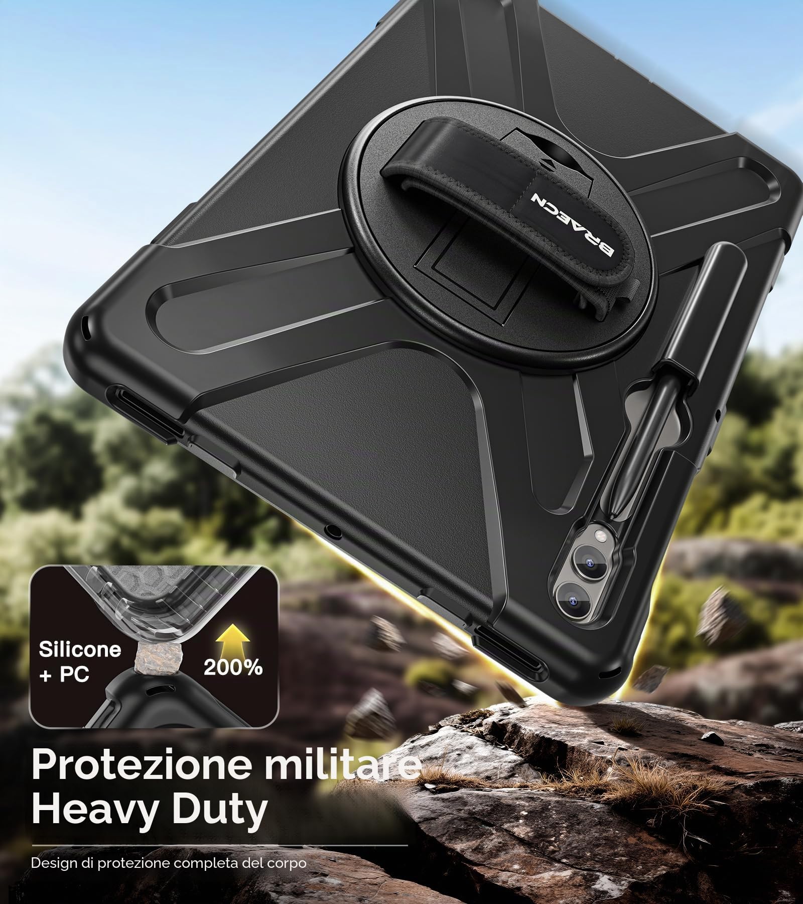 BRAECN Cover per Samsung Galaxy Tab S10+/S9 FE+/S9+/S8+/S7 FE/S7+ - Nero