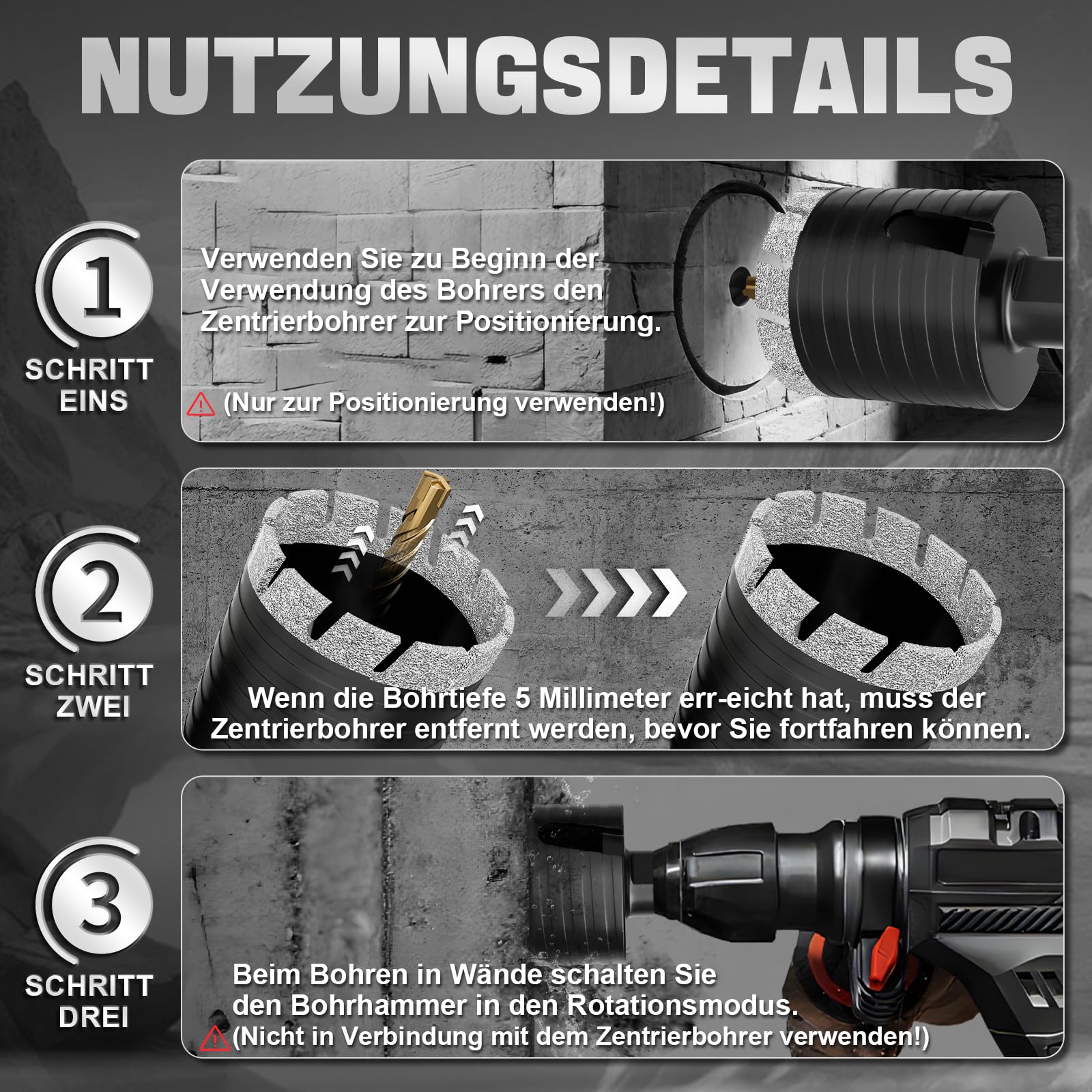68 mm Diamant bohrbohrer, Kernbohrkrone mit Upgraded Diamant Kopf und SDS Plus-Adapter für Beton, Vollziegel, Hohlziegel, Mauerwerk, Kalksandstein, Poroton usw.