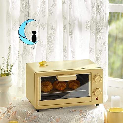 Miniatura 7 de Zedesey Atrapasoles para gatos con vitrales, gato negro sobre luna arcoíris, para colgar en la ventana, regalos conmemorativos para gatos, regalos