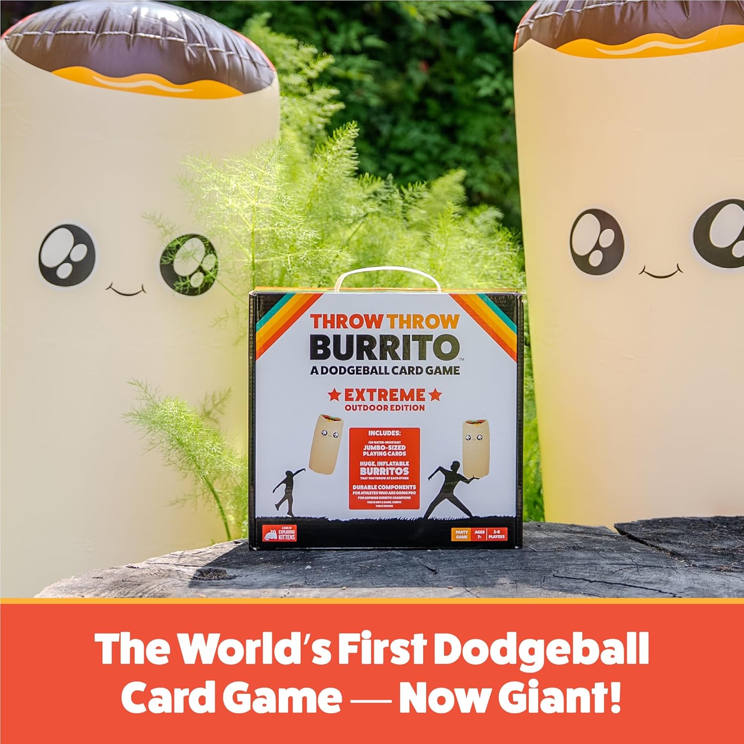 Exploding Kittens – Throw Throw Burrito Extreme Outdoor Edition – Giant Inflatable Dodgeball Card Game – Play Outdoors, Backyard Events, Family Fun Outside for 2 to 6 Players Ages 7+