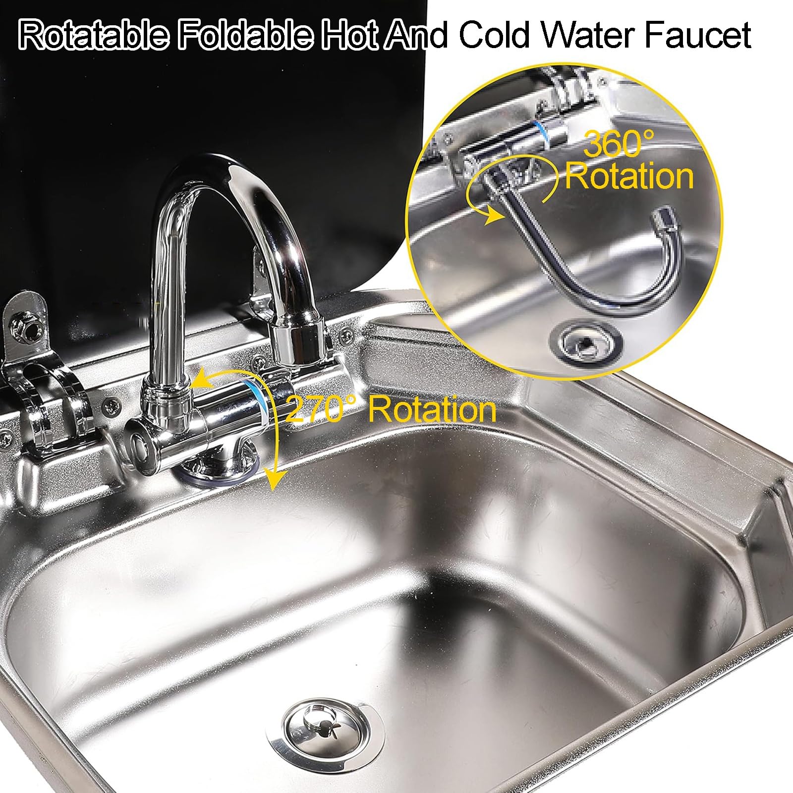 Fregadero de Cocina para Autocaravana con Grifo Plegable, Fregadero de Cocina Bajo Encimera de Acero Inoxidable 304 con Tapa, para Caravana, Remolque o Autocaravana
