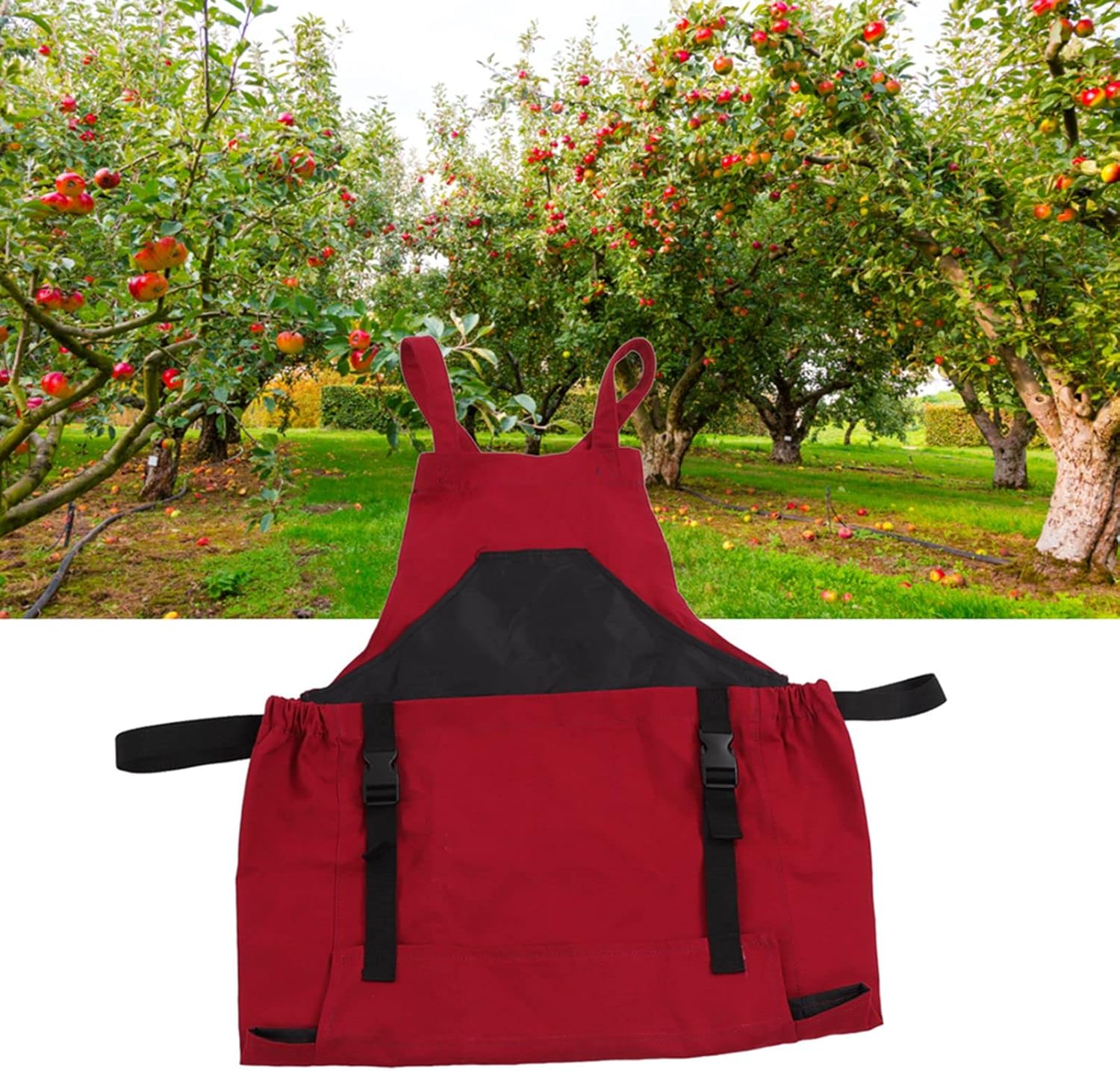 Gardening Apron Dark Red, Outdoor Apron with Regulable Straps, 210D PVC Coated Canvas Fabric Lightweight Durable Apron for Garden Work and Harvesting