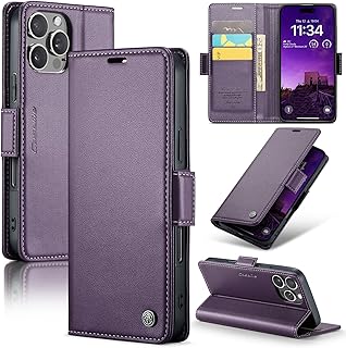 فاسينيشن جراب موبايل متوافق مع ايفون 16 برو ماكس متعدد الوظائف بتصميم افقي قابل للطي من جلد البولي يوريثين فتحة للبطاقات وحامل ومحفظة لموبايل ارجواني IPH منقلب