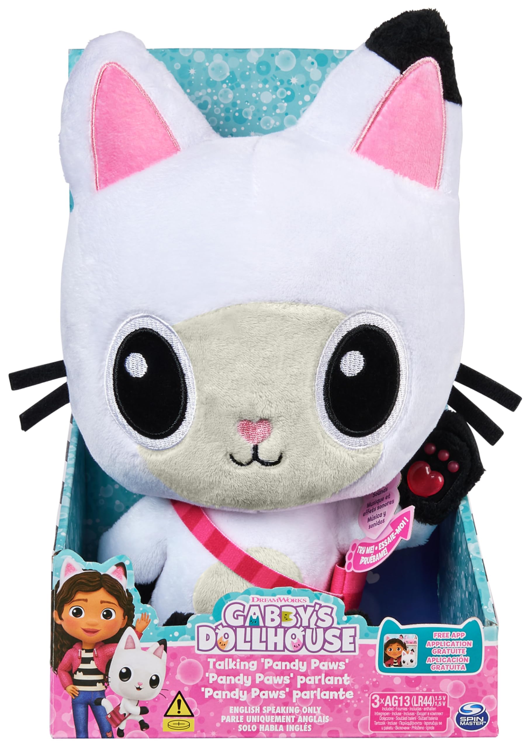 Gabby's Dollhouse Gabby’s Dollhouse, 33-cm Talking Pandy Paws Plush Toy with Lights, Music and 10 Sounds and Phrases