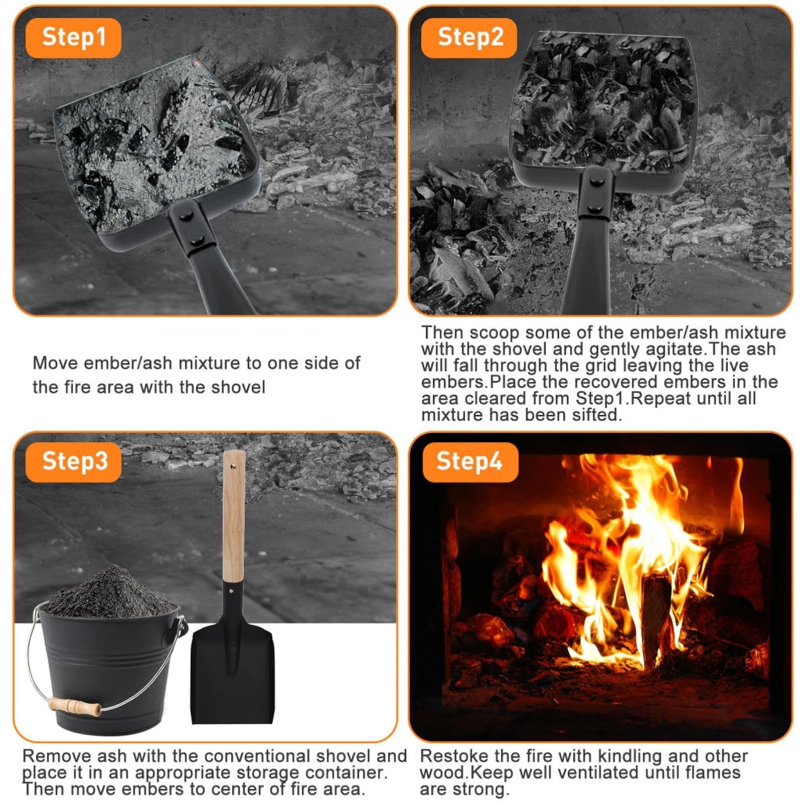 Metal Fireplace Ash Shovel, Hollow Out Wood Stove Ash Sifter, Iron Coal Shovel, Fire Pit Tools, Fireplace Ash Remover, Outdoor BBQ Grill Tools, Iron Ash Shovel, Ash Sifter Shovel
