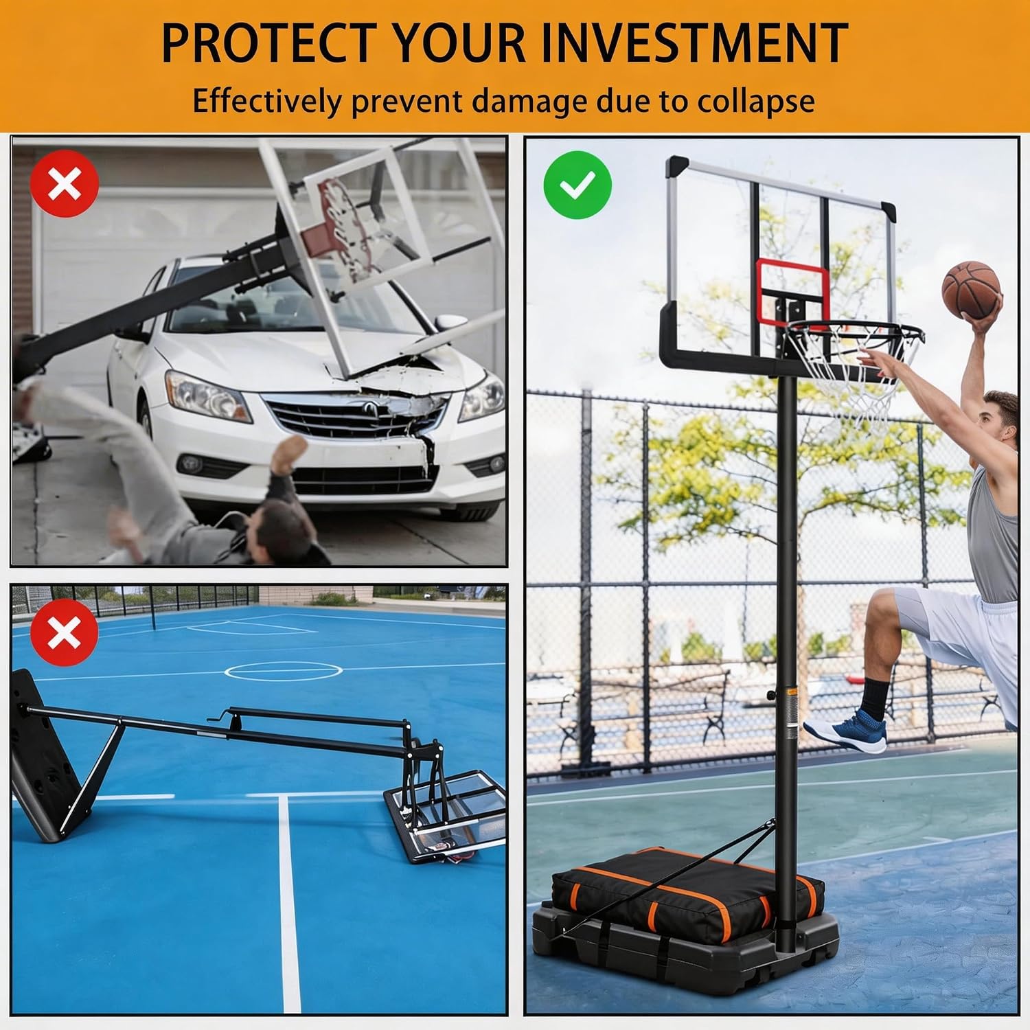 Basketball Hoop Sandbag, Heavy-Duty Weighted Base Anchor for Portable Basketball Hoops, 600D Oxford Fabric Waterproof Dustproof Windproof, 35.4" L x 23.6" W x 5.1" H