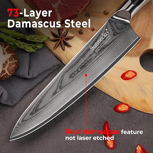 Miniatura 2 de Sunnecko Damasco - Juego de cuchillos de cocina de acero japonés VG10, juego de 4 cuchillos de chef profesionales, apto para lavavajillas, espiga