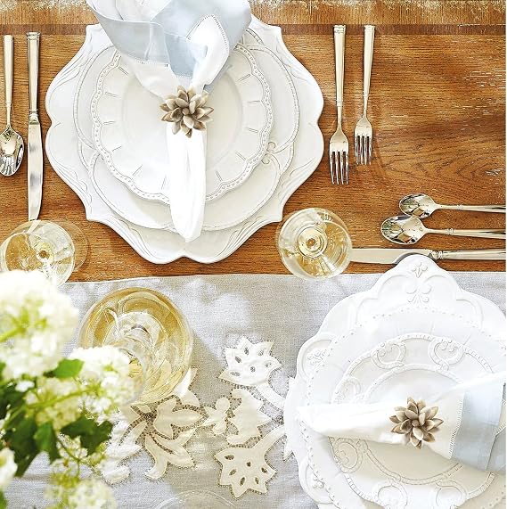 Marble Napkin Rings Set of 6, Succulent Beige Shell Flower Ring Napkin Holder, Bohu Rustic Coastal Table Decoration for Family Gathering, Thanksgiving Day, Christmas Day Kitchen Table Decor