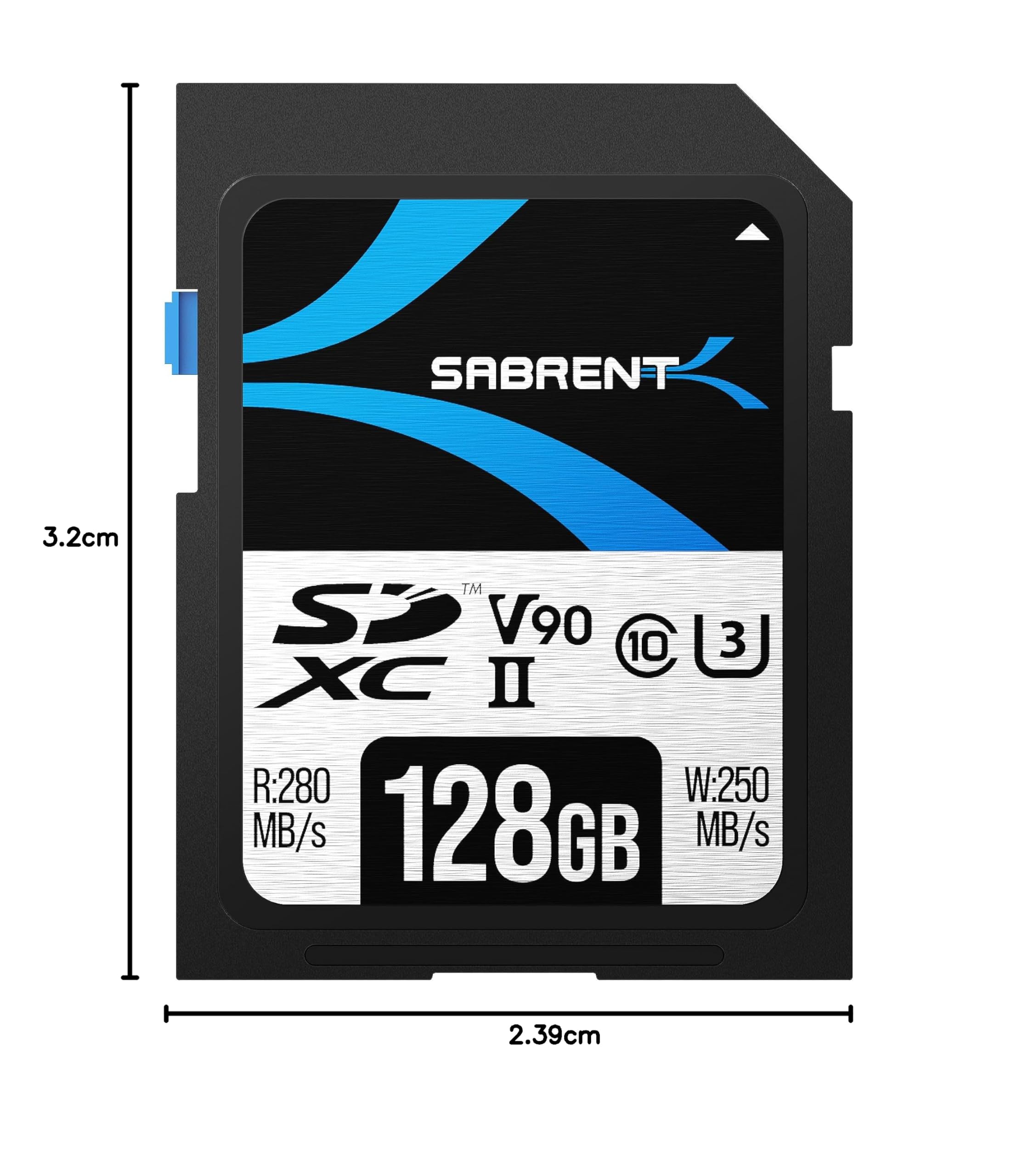 SABRENT SD Karte 128GB V90 UHS-II U3 SDXC Card Class 10, 280MB/s Lesen, 250MB/s Schreiben – Professionelle Speicherkarte für 4K 8K Video, DSLR, Drohne, Kamera (SD-TL90-128GB)