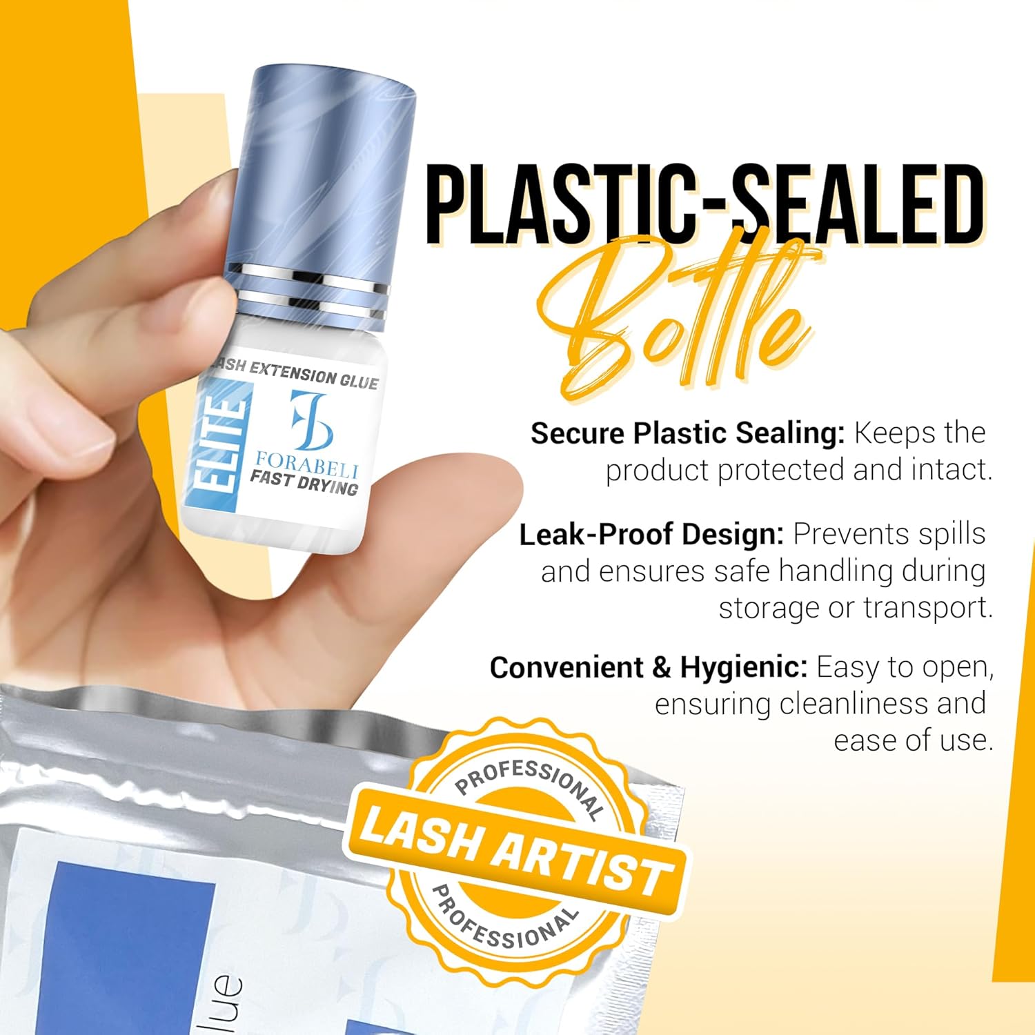 Forabeli Elite Fast Eyelash Extension Glue, Rose Scented, Quick Drying, 15ml, 7-Week Retention, Primer Included, Professional Use