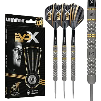 WINMAU Michael Van Gerwen MvG - EvoX Professional Darts Set with Dart Flights and Shafts - Available in Soft Tip 18g Barrel / 20g Full Weight and Steel Tip 21g 22.5g & 24g
