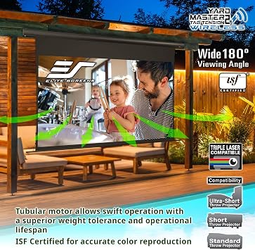 Elite Screens Yard Master 140-INCH Tab-Tension Wireless Outdoor Projector Screen Built-in Battery, IP33 Rated Water-Resistant Backyard Movies Outdoor Entertainment, OMS140WHT2-ELECT-BAT