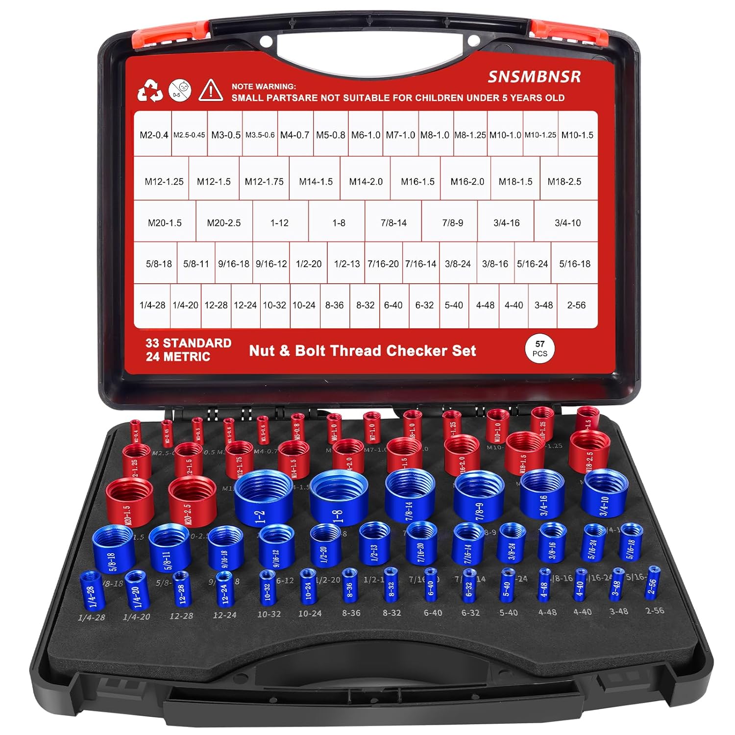57Pcs Thread Checker, Nut and Bolt Thread Checker 33 Standard and 24 Metric Set, Thread Gauge Suitable for Nut or Bolt Size Finder in Narrow and Tricky Areas