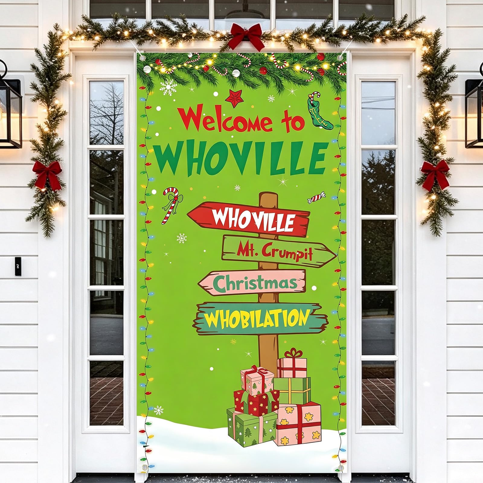 Christmas Decorations Door Cover, Party Front Door Backdrop Banner Decor