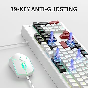 MageGee Creamy Keyboard and Mouse Combo, K2 Classic Keyboard, Wired RGB Backlit, 104 Waterproof, Ergonomic, PC/Laptop/MAC - Knight Red