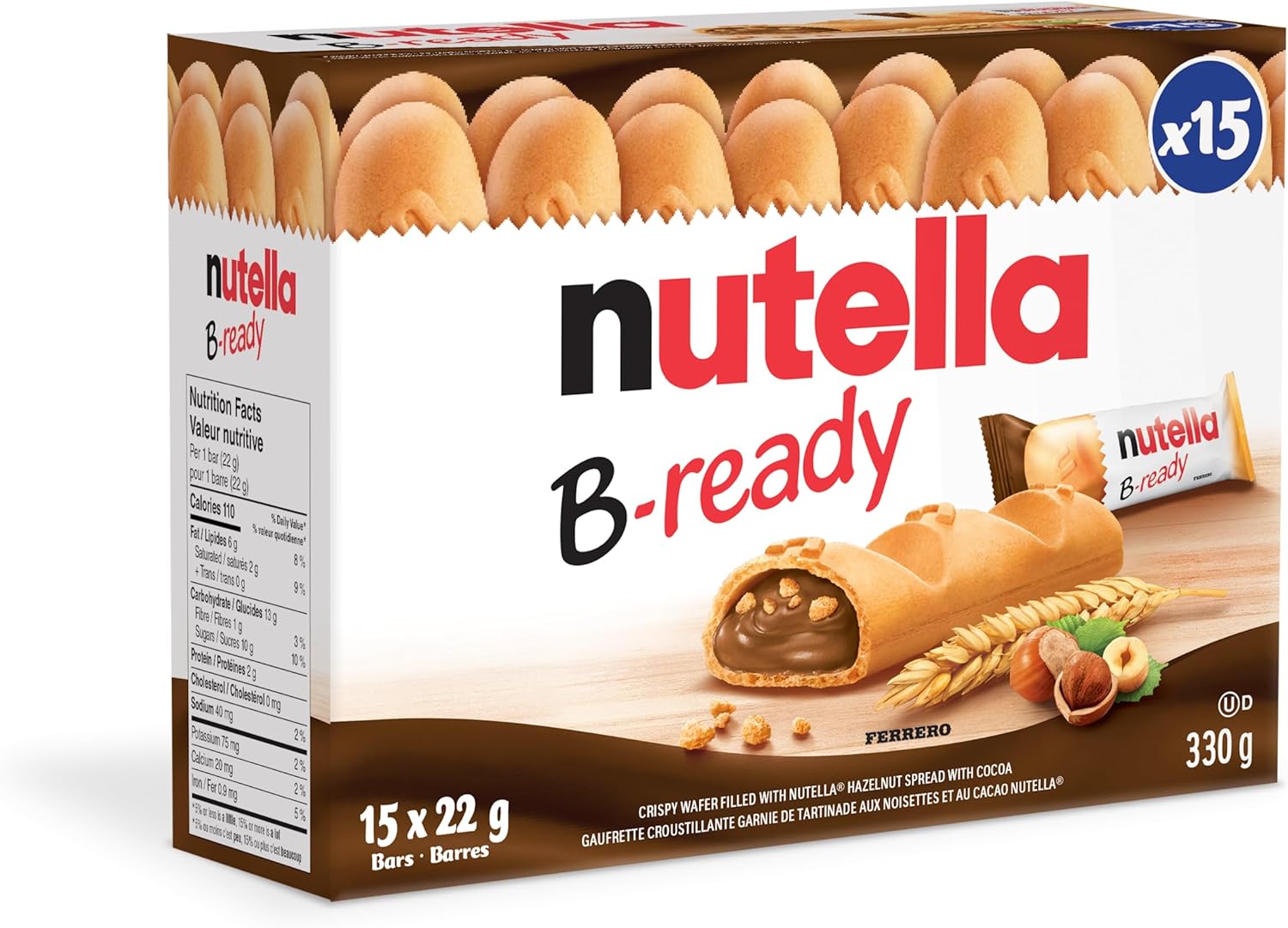Nutella Bready, 330g, 15 bars pack, Crunchy wafer filled with