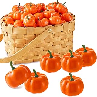 Artificial Mini Pumpkins Fake Fruit Fall Harvest Small Pumpkins Decor Realistic Dollhouse Miniatures Food for Home Kitchen Halloween Thanksgiving Party Decoration (Orange,50 Pieces)