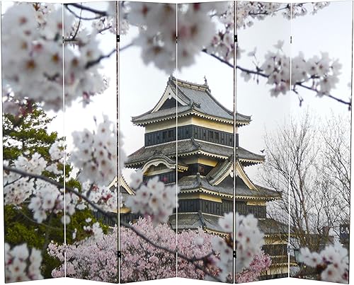 Miniatura 7 de Red Lantern Divisor de habitación de 6 paneles de lona con flores de cerezo de doble cara de 6 pies de alto