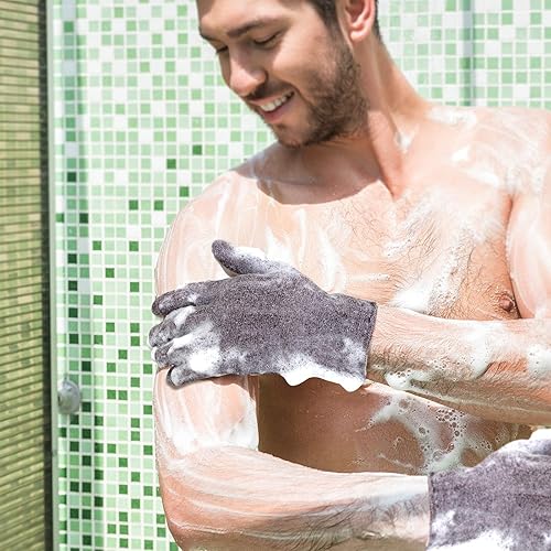 Miniatura 6 de MIG4U Guantes Exfoliantes para Ducha, Guantes de Baño para Lavado Corporal, Eliminación de Piel Muerta, Esponja Loofah de Limpieza Profunda para