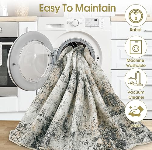 Miniatura 121 de Alfombra de área para sala de estar: alfombra lavable de 5 x 7 con respaldo antideslizante, no desprende pelo, resistente a las manchas, plegable