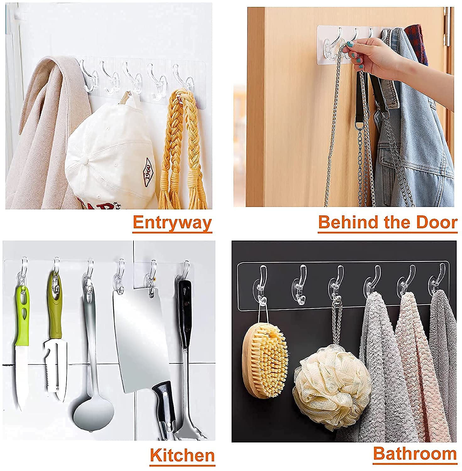 OffyBird 6-in-1 Self Adhesive Wall Hooks – Heavy Duty Sticky Hooks for Hanging, Waterproof Wall Hooks for Bathroom & Kitchen, No Drill Adhesive Hook, Strong Hooks for Organizers (Gold)