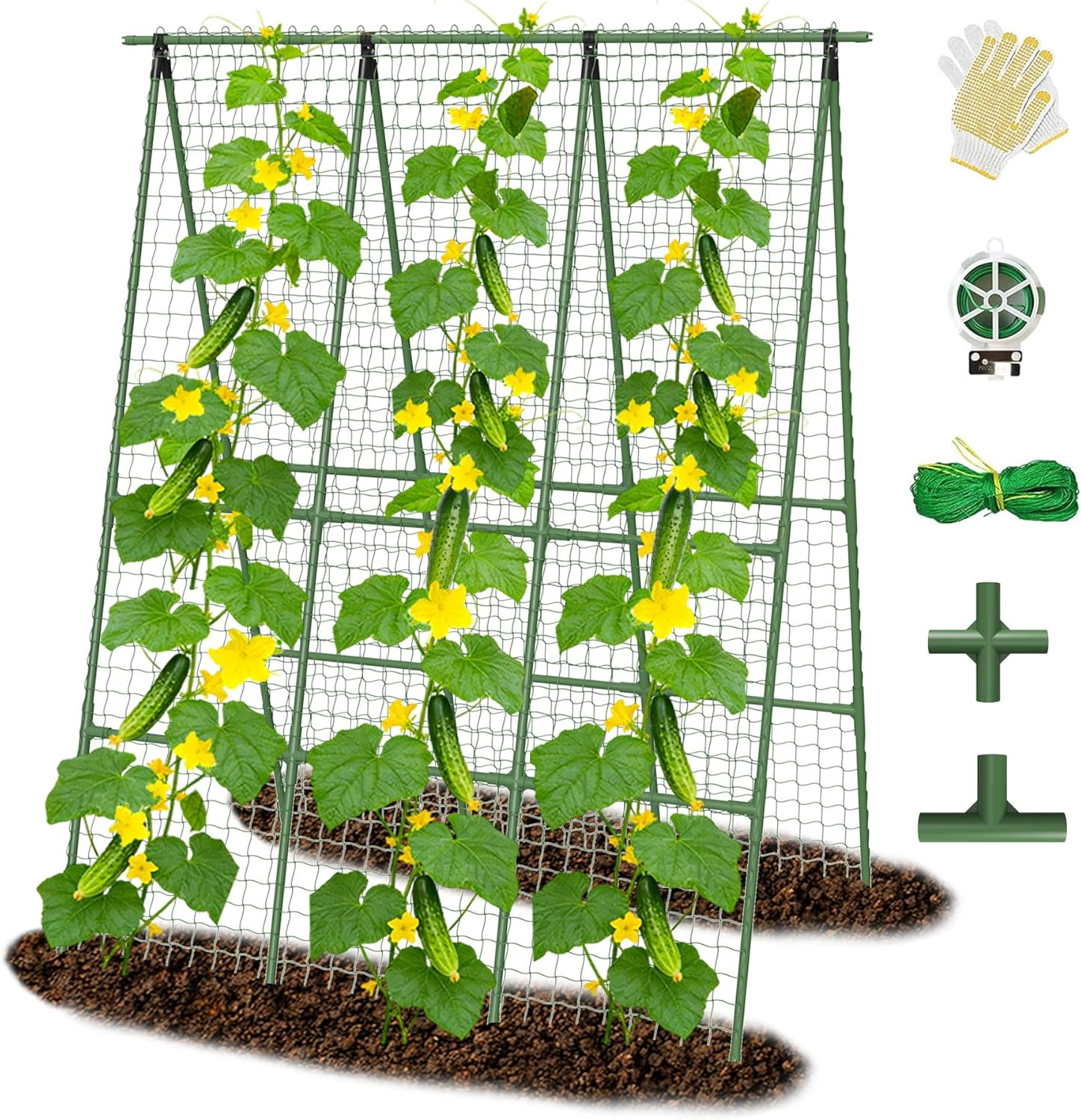 Cucumber Trellis for Raised Bed 48" L x 64" H, 16mm Heavy-Duty Metal A-Shape Arch Trellis, Outdoor Climbing Plant Support for Tomato Pea Zucchini Grape Flowers, Vertical Garden Vegetable Trellis