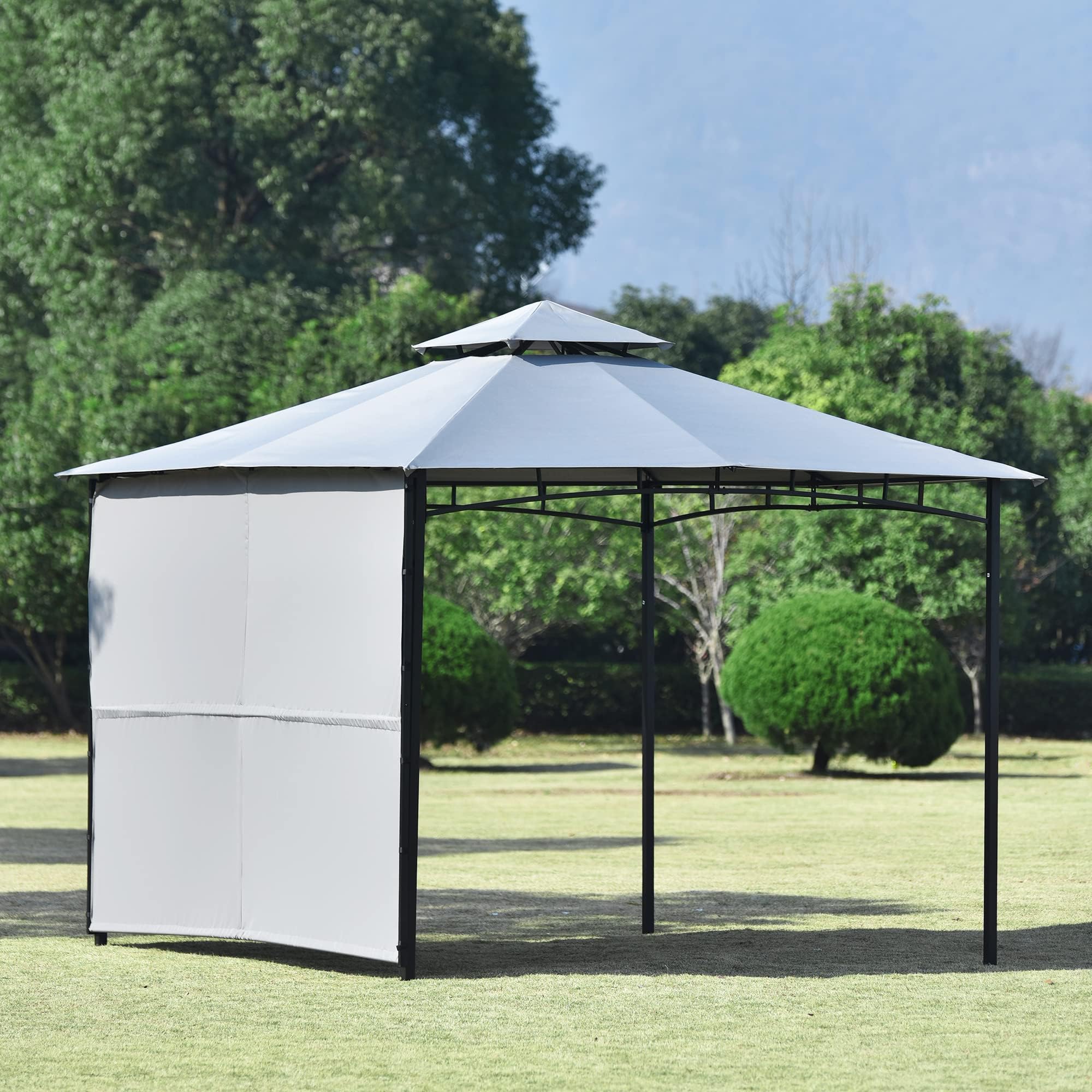 Outdoor Aluminum Gazebo with Hardtop Canopy Privacy Curtains Canopy Shelter Double top Garden Gazebos and Netting for Garden Patio Lawns Parties (3 * 3 side curtain style)