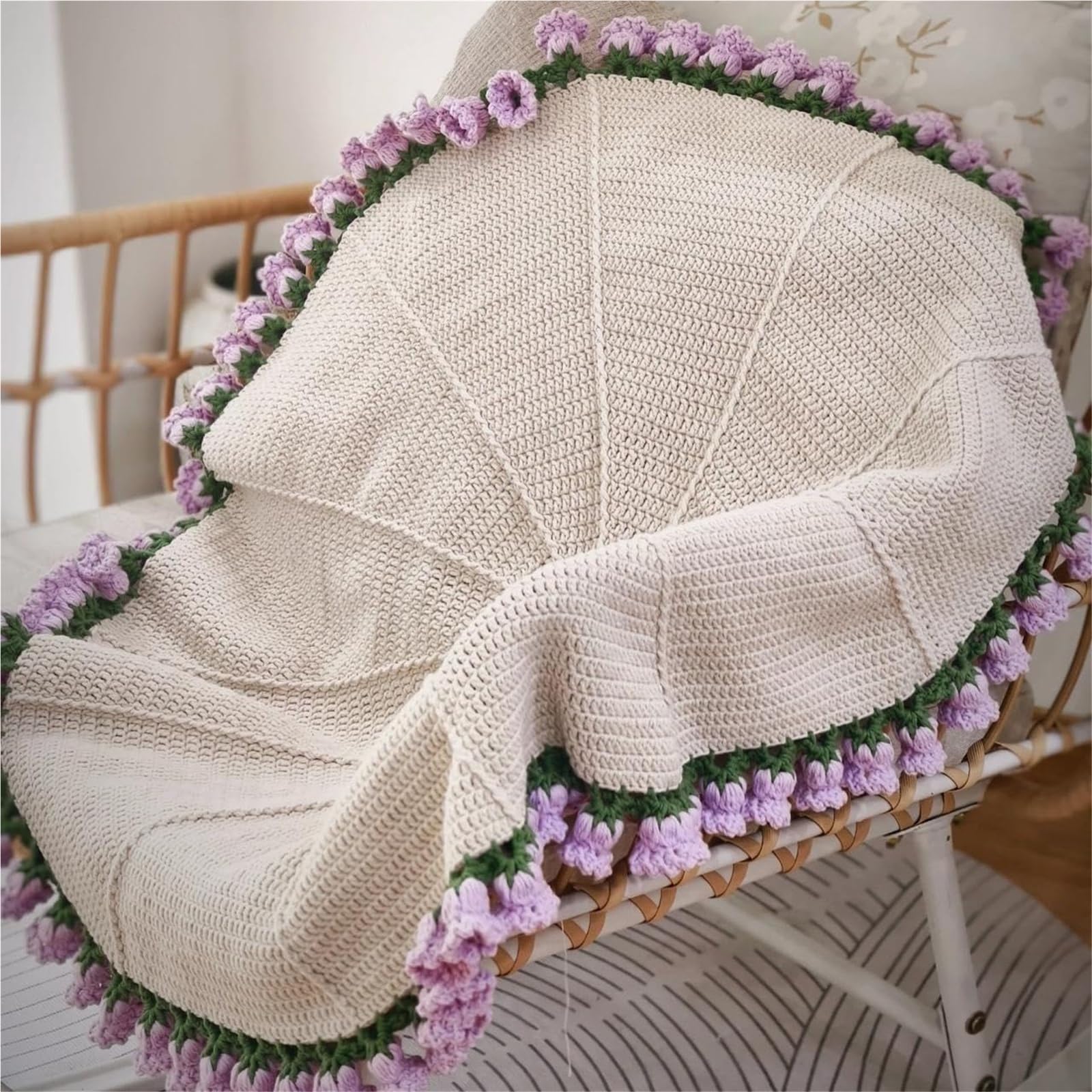 Amazon.co.jp: かぎ針編みの花束ブランケット、80cm ブルー完成品 DIY