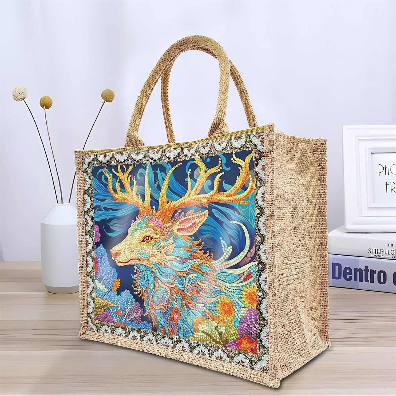 DIY Diamond Art Painting Bags Mandala Handbag 2Pcs Replaceable Canvas Pattern Reusable Tote Bags for Women
