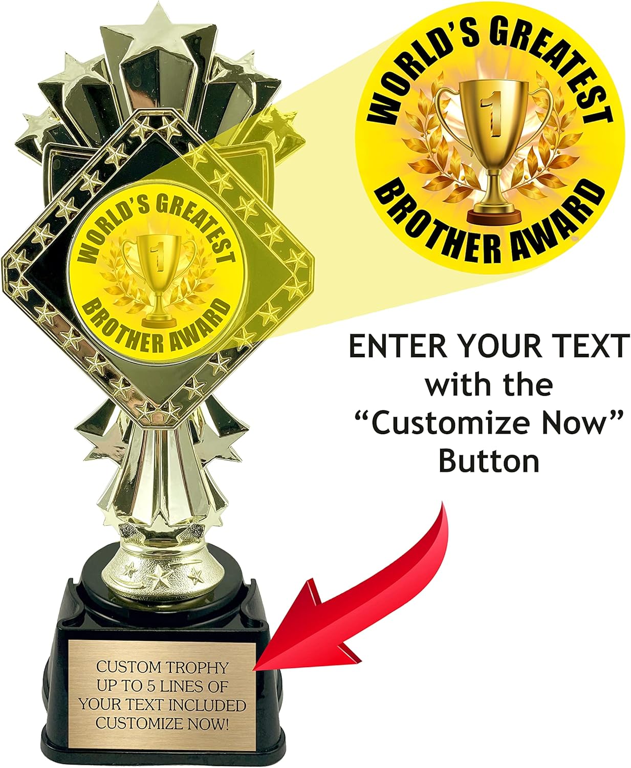 Best Brother Trophy - Award for World’s Greatest Brother - 9 Inches Tall with Custom Engraved Plate!