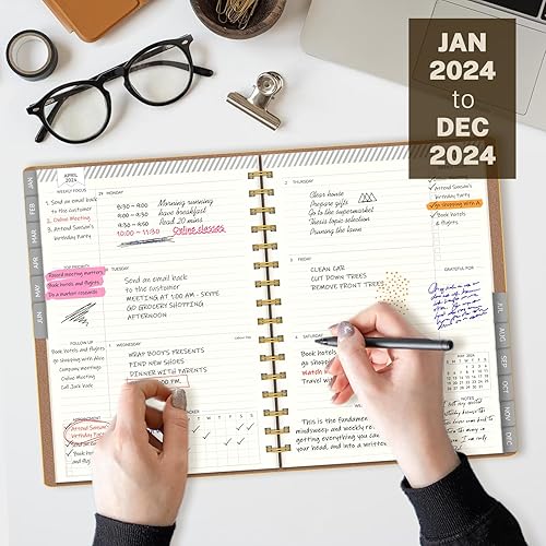 Miniatura 2 de Agenda 2024, agenda diaria, semanal y mensual encuadernada en espiral, enero de 2024 a diciembre de 2024, agenda AIMPEAK 2024 para mujer,