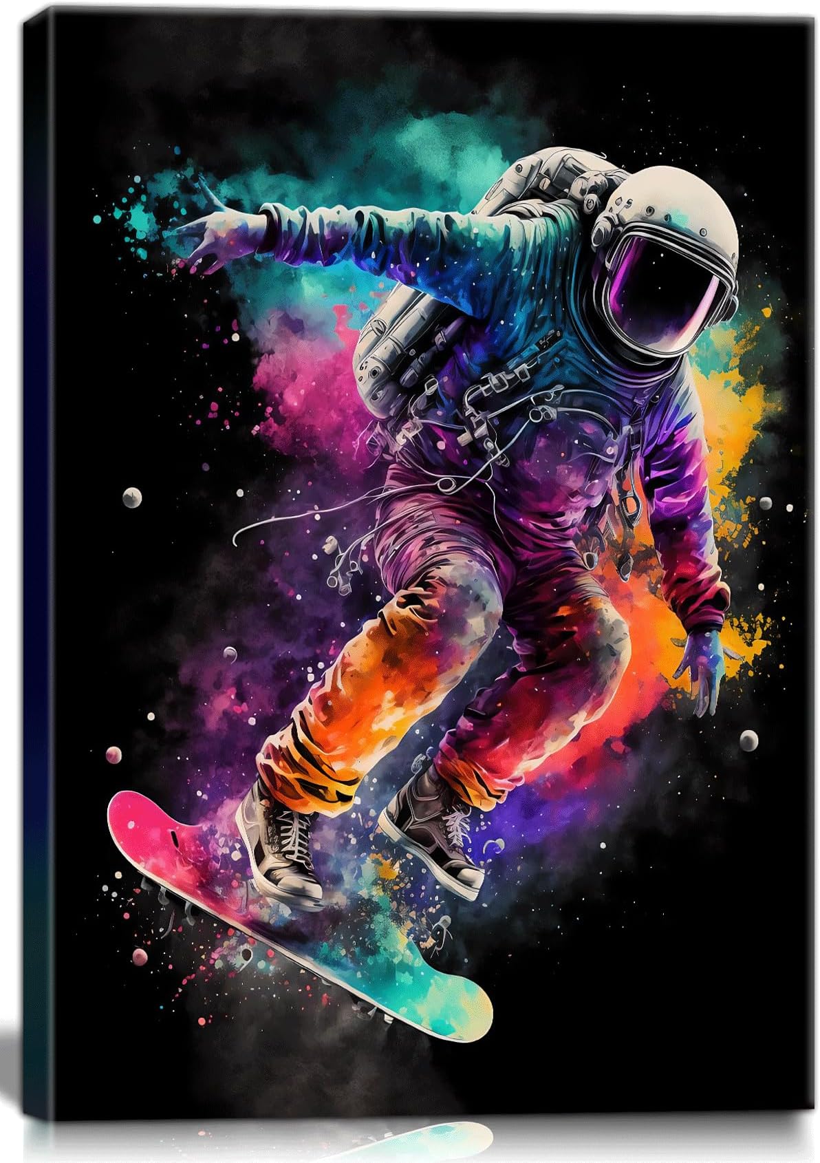 Framed Astronaut Wall Art Space Pop Culture Graffiti Street Art Painting Pictures Wall Decor Canvas Prints Modern Gifts For Man Artwork Space Boys Room Home Decor For Bedroom Living Room Office