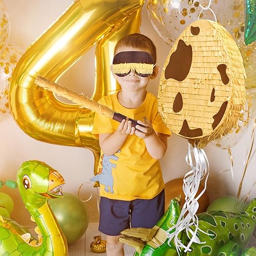 Miniatura 10 de Lenwen Piñata de huevo de dinosaurio de 16 x 12 x 3 pulgadas, paquete de piñata de huevos de dinosaurio con palo de confeti para fiesta de