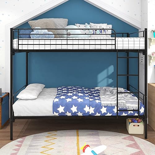 Miniatura 3 de Anwickmak Twin Over Twin Bunk Bed with Ladder and Full-Length Guardrail Metal Frame Bunk Bed for KidsTeensAdults No Box Spring Needed Black